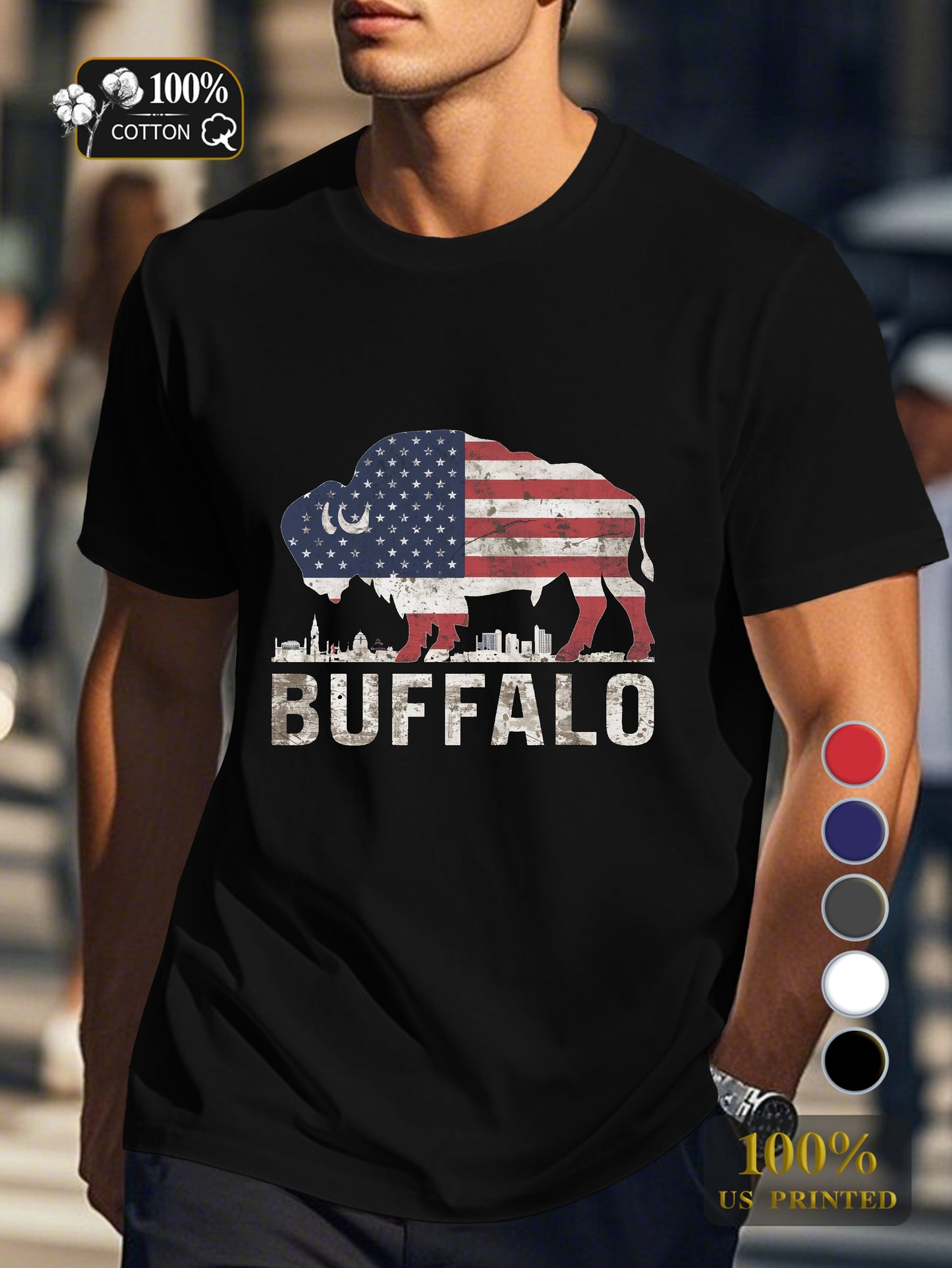 Patriotic buffalo design Men's pure cotton Tshirt Comfort Fit