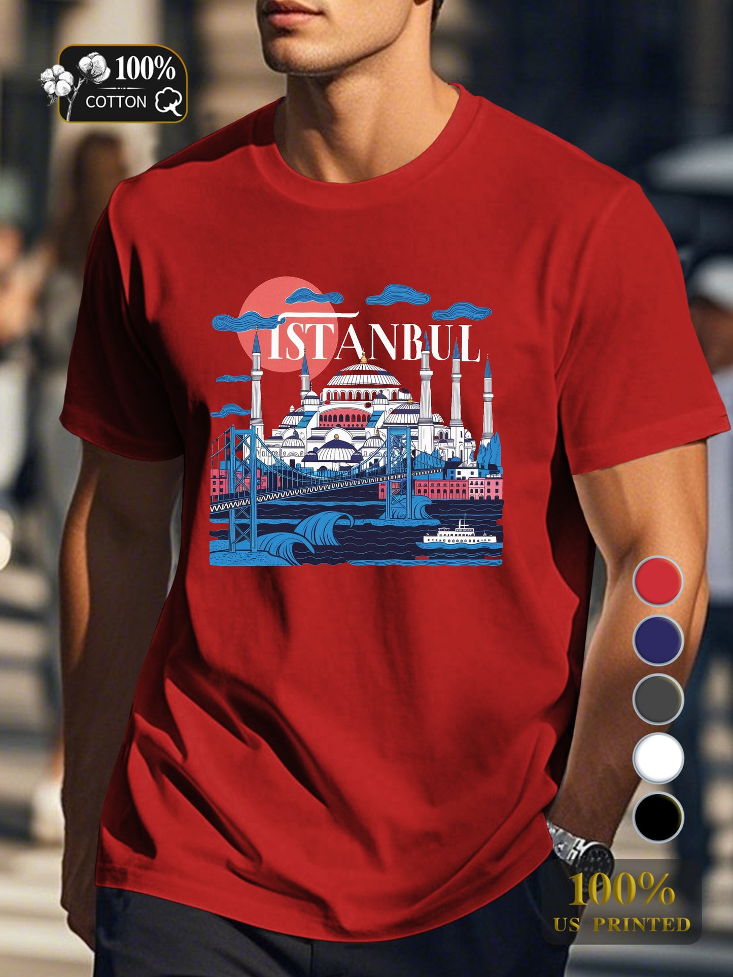 Istanbul s iconic skyline Men's pure cotton Tshirt Comfort Fit
