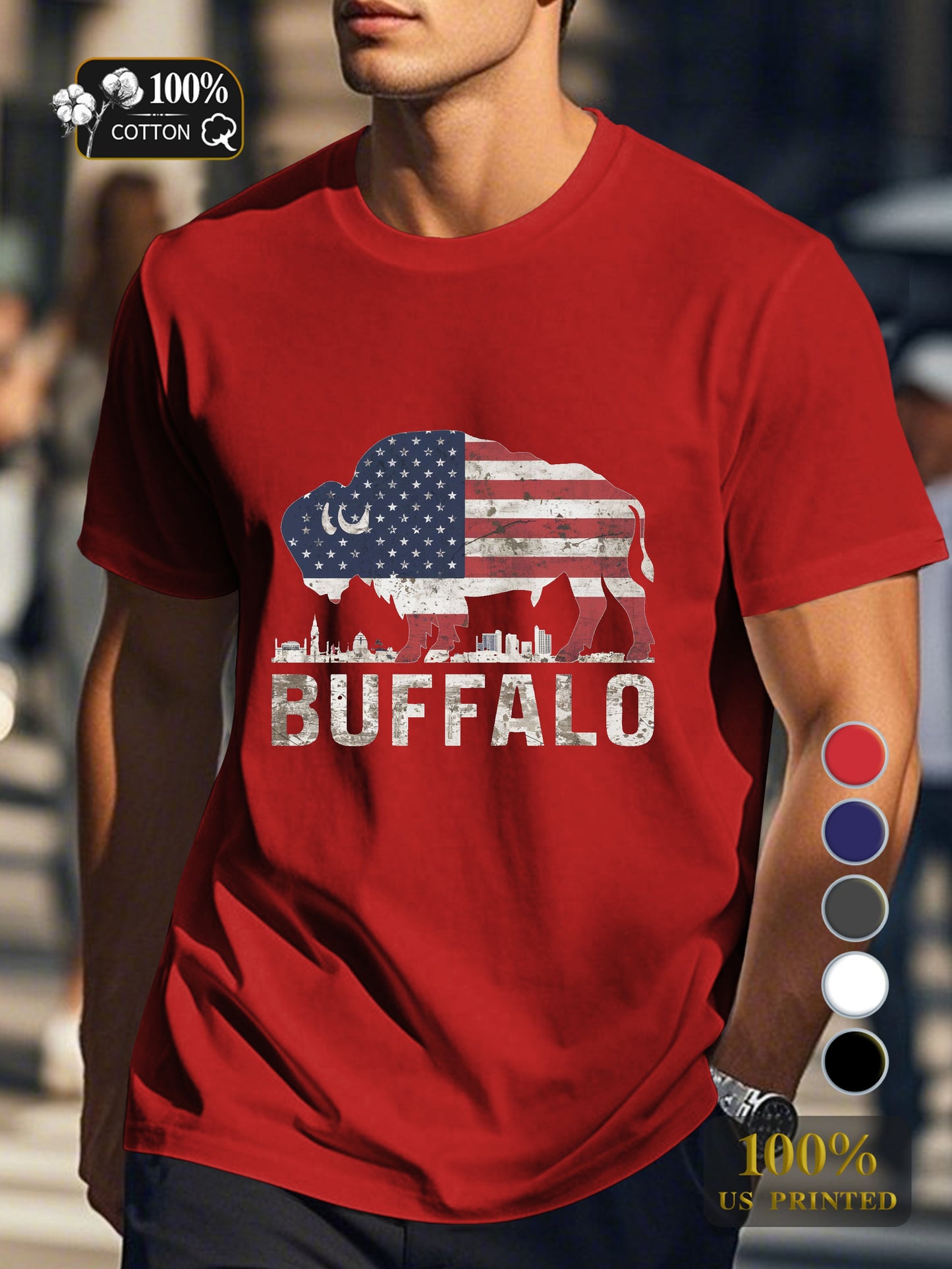 Patriotic buffalo design Men's pure cotton Tshirt Comfort Fit