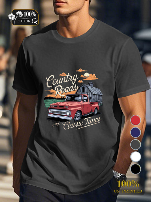 Country Roads and Classic Tunes Men's pure cotton Tshirt Comfort Fit