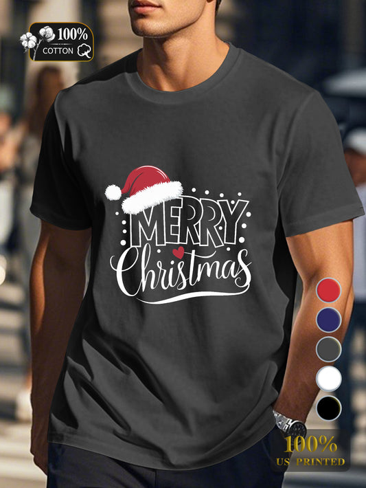 MERRY CHRISTMAS illustration Men's pure cotton Tshirt Comfort Fit