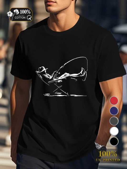 serene fishing scene Men's pure cotton Tshirt Comfort Fit