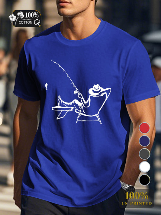 serene fishing scene Men's pure cotton Tshirt Comfort Fit