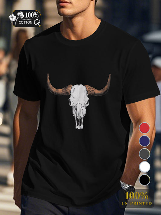 steer or buffalo skull Men's pure cotton Tshirt Comfort Fit