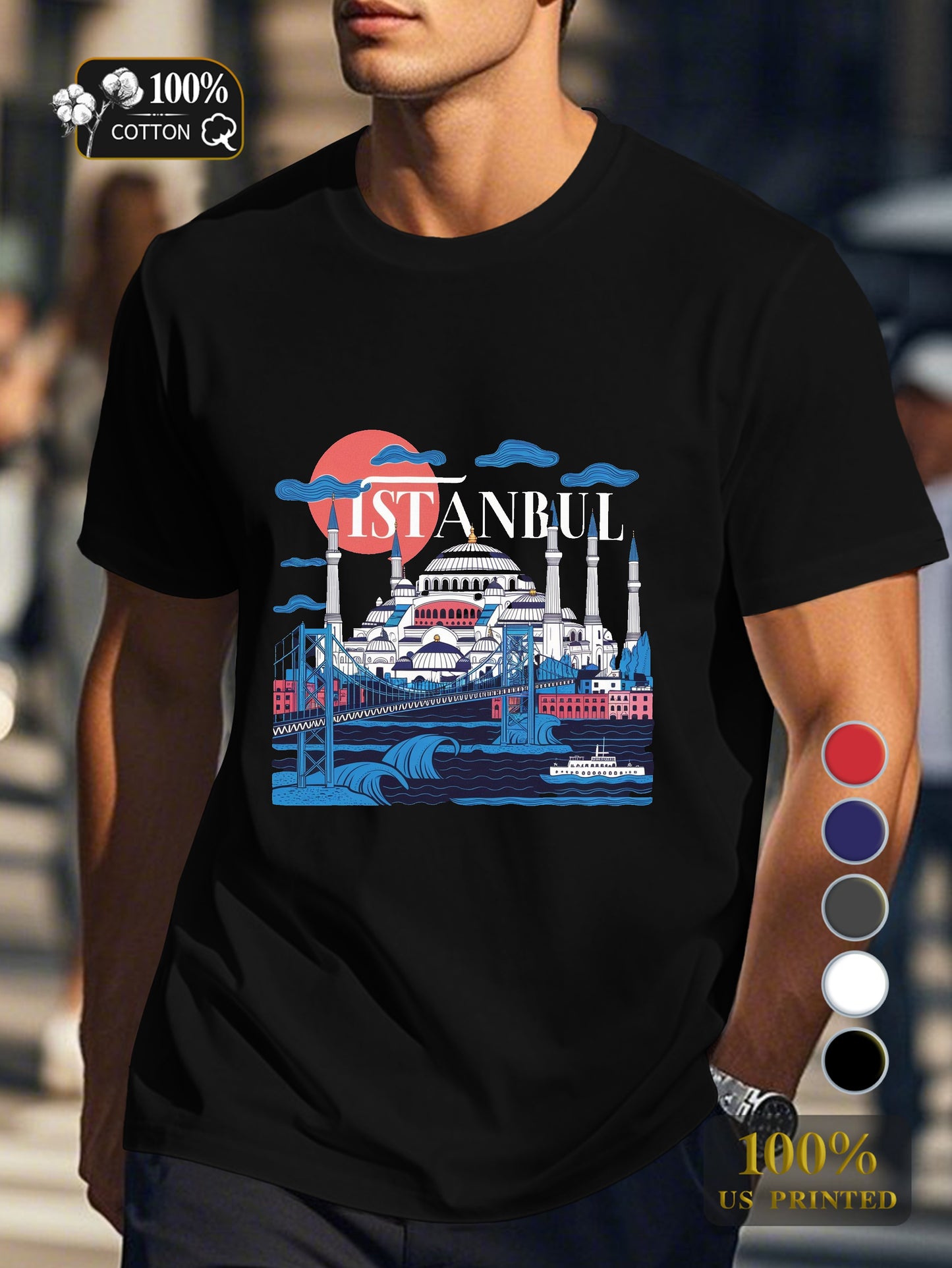 Istanbul s iconic skyline Men's pure cotton Tshirt Comfort Fit